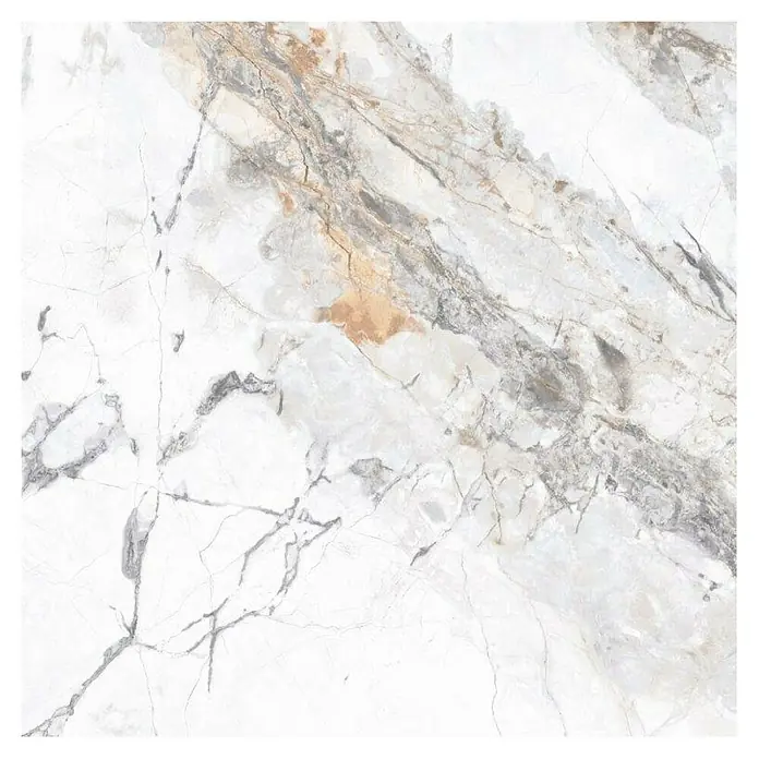 Feinsteinzeugfliese Marble Visage - 60 x 60 cm, Weiß/Grau/Gold, Glänzend - Marmorfliese mit eleganter Maserung in Weiß-, Grau- und Goldtönen für stilvolle Boden- und Wandgestaltung.