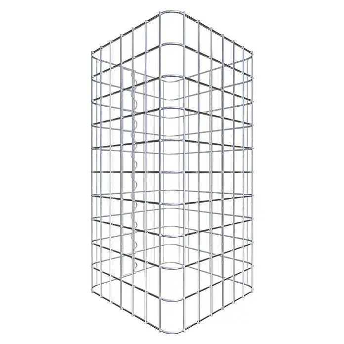 Gabiona Gabionensäule - 37 x 37 x 50 cm, Stahl, Maschenbreite: 50 mm, Maschenhöhe: 50 mm - Abbildung eines leeren Aluminiumkäfigs, ideal für die sichere Aufbewahrung oder Präsentation verschiedener Gegenstände.