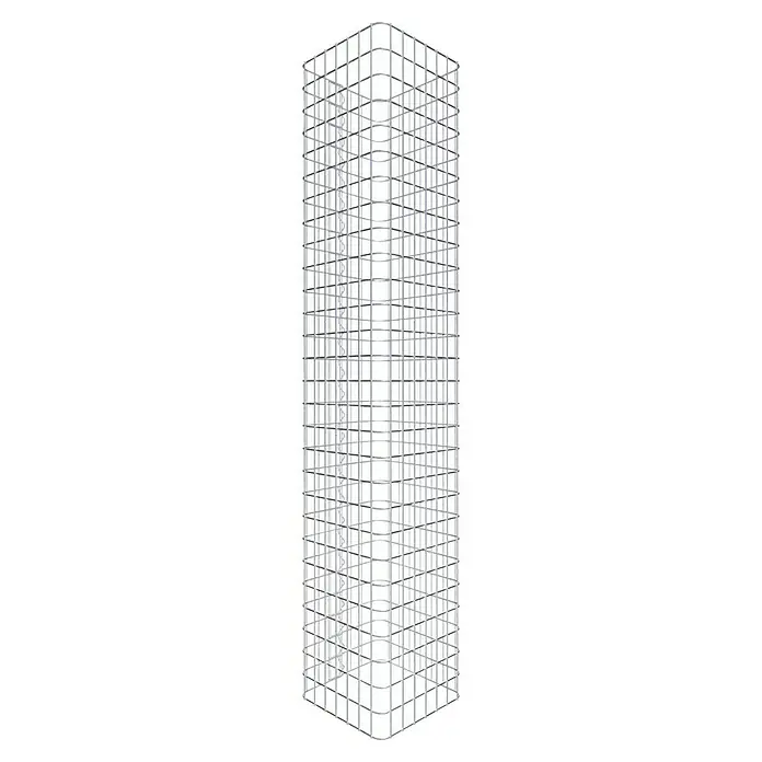 Gabiona Gabionensäule - 37 x 37 x 140 cm, Stahl, Maschenbreite: 50 mm, Maschenhöhe: 50 mm - Dieses Bild zeigt ein detailreiches, dreidimensionales Modell eines Gebäuderahmens aus Metall, das sich ideal für architektonische Visualisierungen eignet.