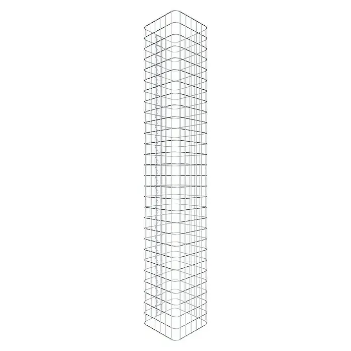 Gabiona Gabionensäule - 32 x 32 x 140 cm, Stahl, Maschenbreite: 50 mm, Maschenhöhe: 50 mm - Hochhaus-Skelettstruktur aus Stahl, zeigt ein modernes, offenes Design mit einem klaren, minimalistischen Ansatz.