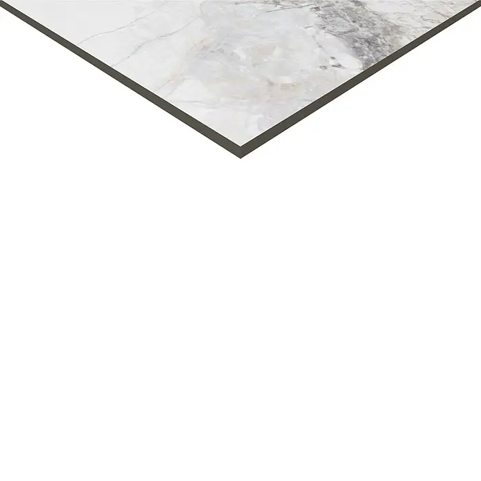 Feinsteinzeugfliese Marble Visage - 60 x 60 cm, Weiß/Grau/Gold, Glänzend - Elegantes Carrara-Marmorfliesenmuster mit zarten grauen Adern, ideal für stilvolle Innenräume.