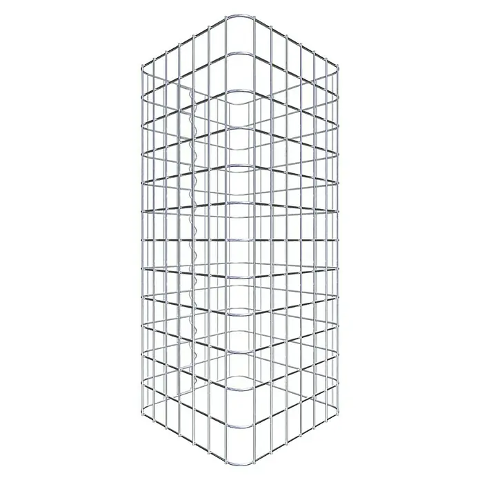 Gabiona Gabionensäule - 37 x 37 x 60 cm, Stahl, Maschenbreite: 50 mm, Maschenhöhe: 50 mm - Aufnahme eines zylindrischen Metallkorbs mit einer Gitterstruktur, der durch die komplexe Anordnung quadratischer Fächer Stabilität bietet.