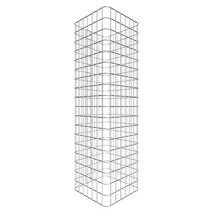Gabiona Gabionensäule - 37 x 37 x 90 cm, Stahl, Maschenbreite: 50 mm, Maschenhöhe: 50 mm - Aufnahme eines Turms aus rechteckigen Metallstrukturen. Das dreidimensionale Metallgitter ist filigran und stabil konstruiert.
