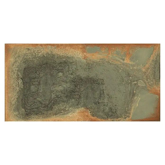 Feinsteinzeugfliese Oxyde - 60 x 120 cm, Grün, Glänzend - Texturierte Platte in erdigen Tönen.