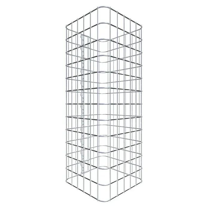 Gabiona Gabionensäule - 32 x 32 x 60 cm, Stahl, Maschenbreite: 50 mm, Maschenhöhe: 50 mm - Bild eines modernen, quadratischen Weinregals aus Metall, das eine stilvolle und sichere Lagerung von Weinflaschen ermöglicht.