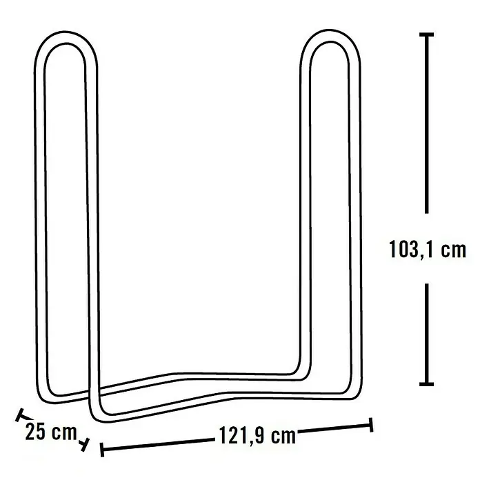 ShelterLogic Kaminholzregal - 121,9 x 25 x 104 cm, Stahl, Schwarz - Produktbild einer minimalistischen Brennholzaufbewahrung aus Metall mit Maßangaben in Zentimetern.