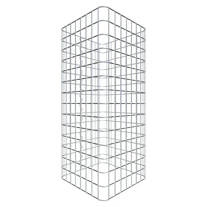 Gabiona Gabionensäule - 42 x 42 x 70 cm, Stahl, Maschenbreite: 50 mm, Maschenhöhe: 50 mm - Ansicht eines silbernen Metallkorbs mit quadratischem Gittermuster, ideal für Lagerung oder Dekoration.