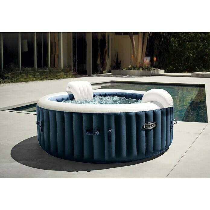 Intex Pure Spa Außen-Whirlpool 77 Bubble Massage (Ø x H: 196 x 71 cm, Kalkschutzsystem 10 W, Laminiertes Vinyl, Navy)