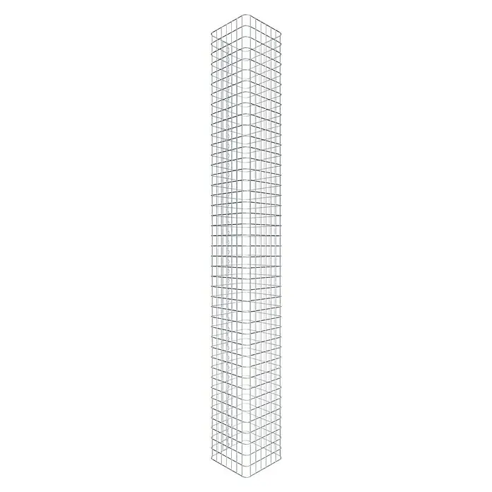 Gabiona Gabionensäule - 37 x 37 x 210 cm, Stahl, Maschenbreite: 50 mm, Maschenhöhe: 50 mm - Abbildung eines hohen, modernen Gebäudes mit Gitterstruktur und rechteckigen Öffnungen, die einen architektonisch interessanten Wolkenkratzer zeigen.