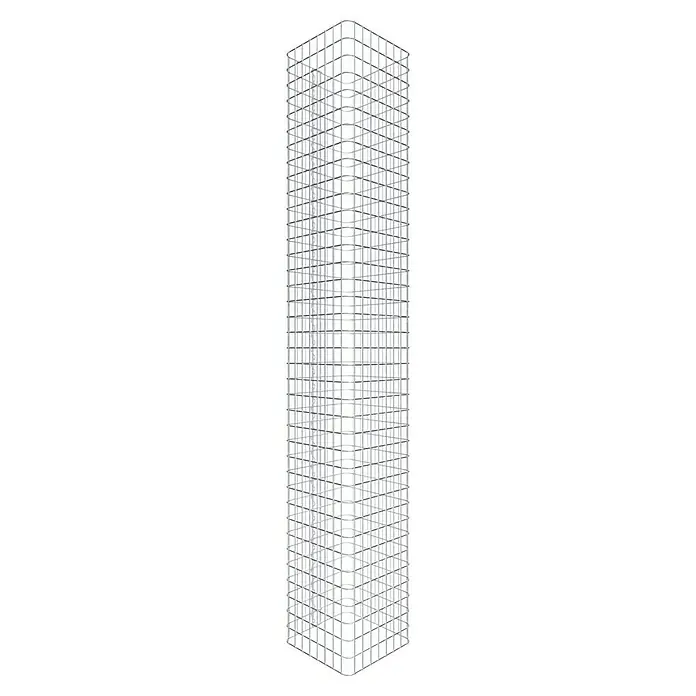 Gabiona Gabionensäule - 42 x 42 x 190 cm, Stahl, Maschenbreite: 50 mm, Maschenhöhe: 50 mm - Abstraktes Bild eines hohen, skelettartigen Gebäudes mit rechteckigen Formen auf schwarzem Hintergrund, das seine moderne Architektur betont.