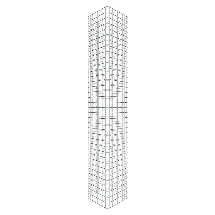 Gabiona Gabionensäule - 42 x 42 x 180 cm, Stahl, Maschenbreite: 50 mm, Maschenhöhe: 50 mm - Abstrakte Darstellung eines hohen Wolkenkratzers mit filigraner Gitterstruktur, die die architektonische Komplexität betont.