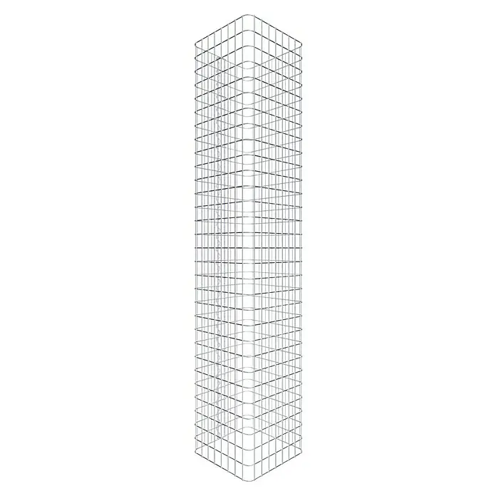 Gabiona Gabionensäule - 42 x 42 x 150 cm, Stahl, Maschenbreite: 50 mm, Maschenhöhe: 50 mm - Aufnahme eines Gebäudeskeletts mit mehreren Etagen und rechteckigen Öffnungen, das seine robuste Bauweise betont.