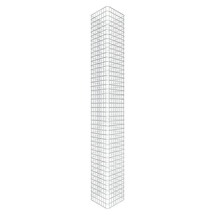 Gabiona Gabionensäule - 42 x 42 x 220 cm, Stahl, Maschenbreite: 50 mm, Maschenhöhe: 50 mm - Ansicht eines hohen Gebäudes mit einem Gitterrahmen und vielen rechteckigen Fensteröffnungen. Architektonisches Gebäude.