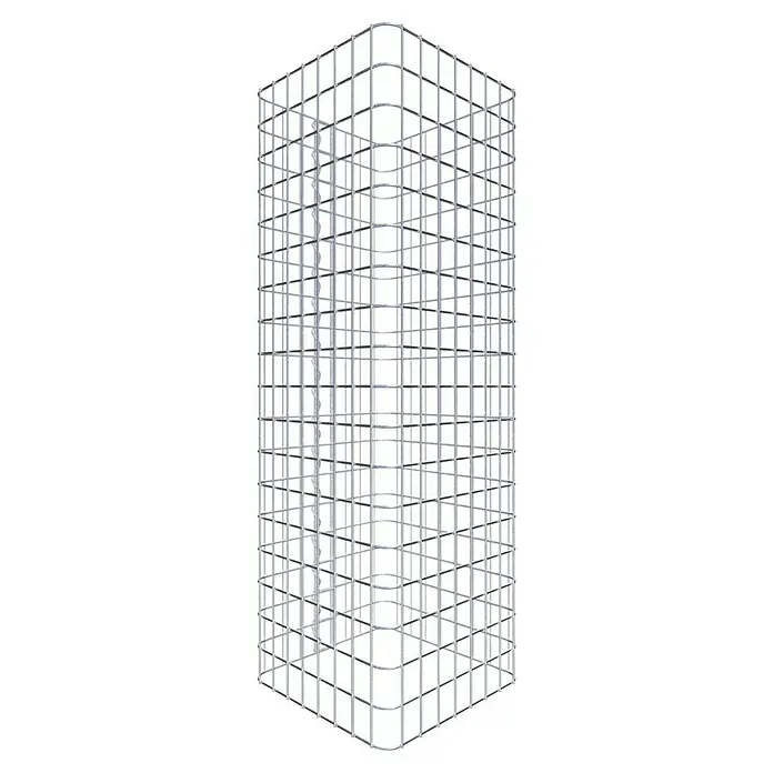 Gabiona Gabionensäule - 42 x 42 x 90 cm, Stahl, Maschenbreite: 50 mm, Maschenhöhe: 50 mm - Detailansicht eines Gitterbehälters aus Metall mit quadratischen Ausschnitten, ideal zur Lagerung und Präsentation von Produkten.
