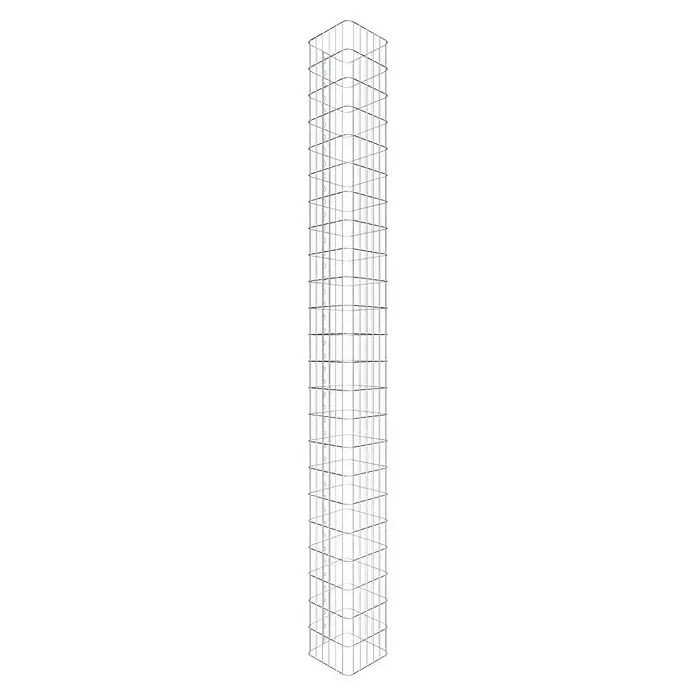 Gabiona Gabionensäule - 32 x 32 x 230 cm, Stahl, Maschenbreite: 50 mm, Maschenhöhe: 100 mm - Ansicht eines hohen, freistehenden Regals mit mehreren Ebenen und einer Konstruktion aus Metallstäben.