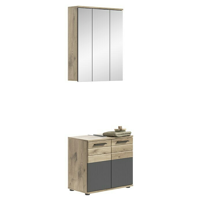 xonox.home Mason Badmöbel-Set Mason (2 -tlg., Gesamtbreite Badmöbel: 60 cm, Nox Oak/Basalt Grau, Matt) | BAUHAUS
