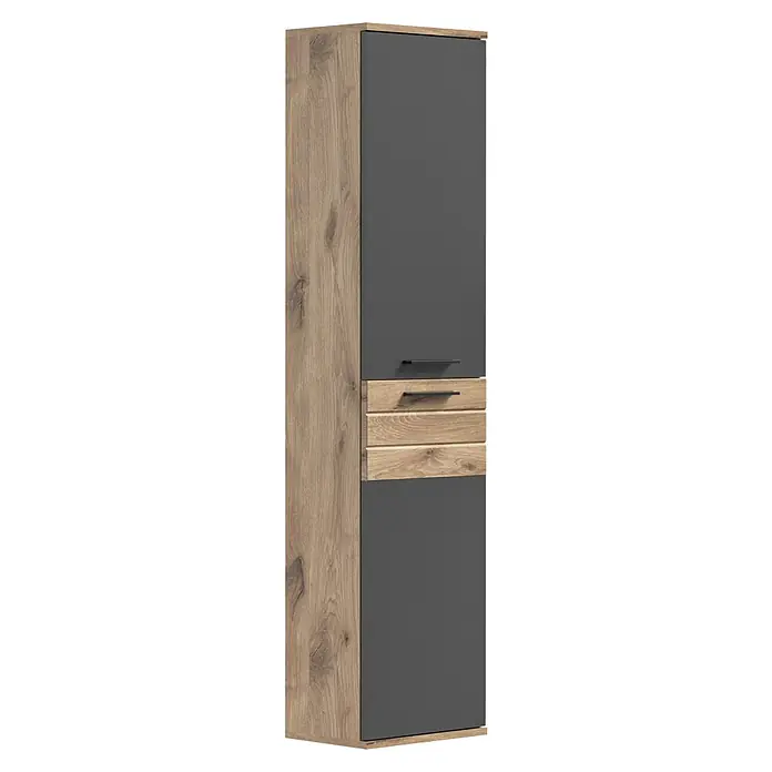 xonox.home Mason Hochschrank Mason - 37 x 24 x 152 cm - Modernes hohes Sideboard in Holz- und Anthrazittönen, ideal für stilvolle Aufbewahrung. Klare Linien und minimalistisches Design.
