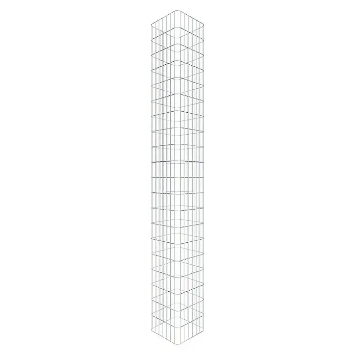 Gabiona Gabionensäule - 37 x 37 x 200 cm, Stahl, Maschenbreite: 50 mm, Maschenhöhe: 100 mm, Spirale - 3D-Illustration eines modernen Wolkenkratzers mit komplexem Stahlrahmen, der seine Höhe und Stabilität betont.\n
