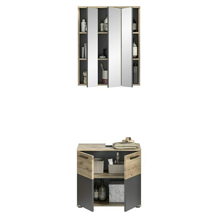 xonox.home Mason Badmöbel-Set Mason (2 -tlg., Gesamtbreite Badmöbel: 60 cm, Nox Oak/Basalt Grau, Matt) | BAUHAUS