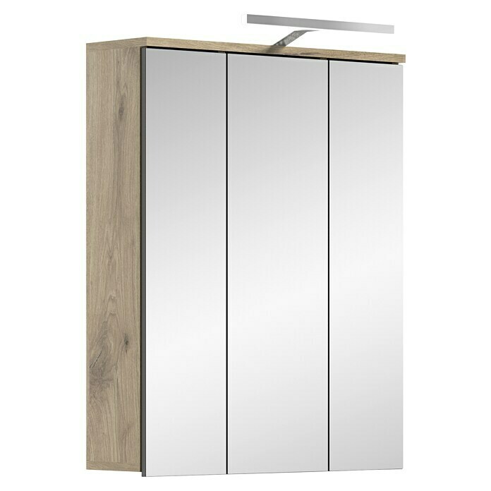 LED-Spiegelschrank Mason (B x H: 60 x 77 cm, Mit Beleuchtung, Melamin, Nox Oak)