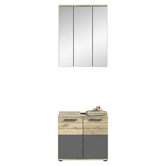 xonox.home Mason Badmöbel-Set Mason - 2 -tlg., Gesamtbreite Badmöbel: 60 cm, Nox Oak/Basalt Grau, Matt, Ohne Beleuchtung - Modernes Badezimmer-Set mit Spiegelschrank und Unterschrank in Holzoptik und Grau, ideal für stilvolle Badezimmergestaltung.