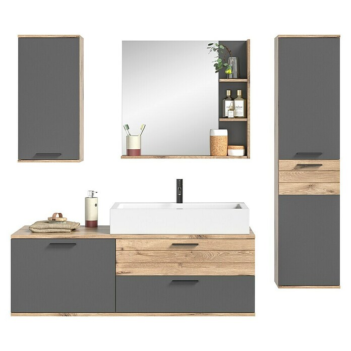 xonox.home Mason Badmöbel-Set Mason (Gesamtbreite Badmöbel: 192 cm, Nox Oak/Basalt Grau, Matt) | BAUHAUS