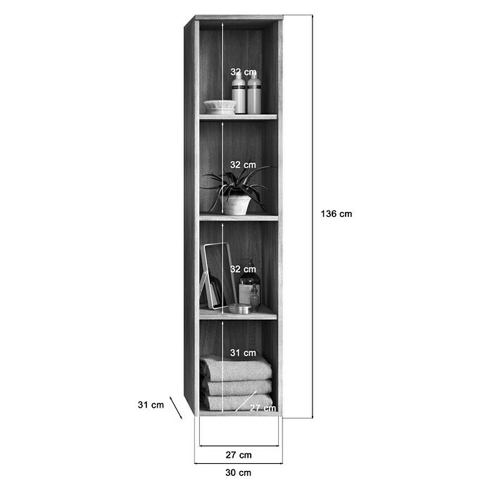 xonox.home York Wandregal York (L x B x H: 31 x 30 x 136 cm, Rauchsilber, Matt) | BAUHAUS