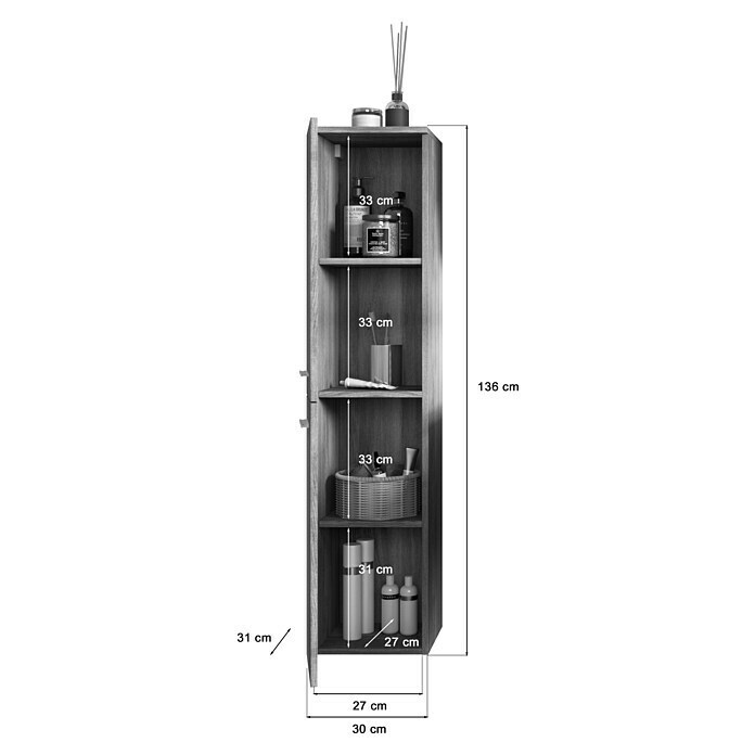 xonox.home York Hochschrank York (30 x 31 x 136 cm, Rauchsilber) | BAUHAUS