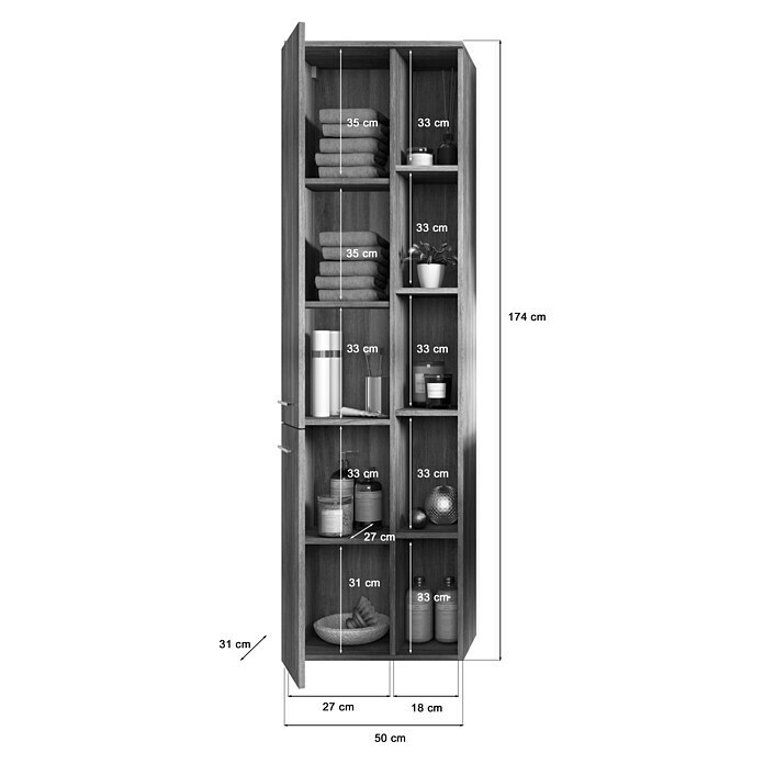 xonox.home York Hochschrank York (50 x 31 x 174 cm, Rauchsilber) | BAUHAUS