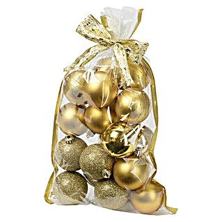 Weihnachtskugeln im Geschenkbeutel (Gold, Kunststoff, Durchmesser: 6 cm, 20 Stk.)