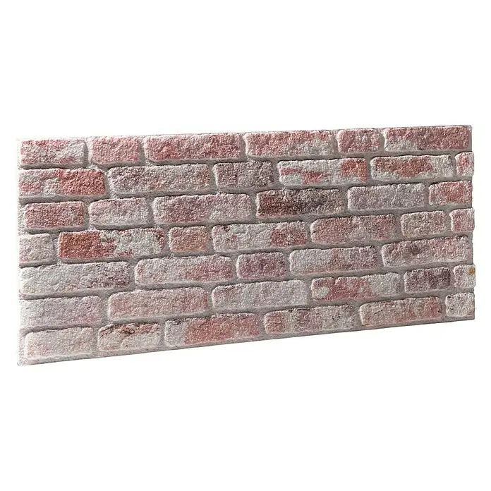 Panel de pared Ultra light Ladrillo - 120 x 50 cm, 2 ud. - Primer plano de un panel de pared con un patrón de ladrillo rosa y lechada blanca sobre un fondo negro.