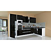 Respekta Premium Cocina esquinera (345 x 172 cm, Con dispositivos eléctricos, Negro de alto brillo)
