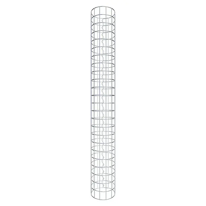 Gabiona Gabionensäule - Durchmesser: 22 cm, Höhe: 120 cm, Stahl, Maschenbreite: 50 mm, Maschenhöhe: 50 mm - Produktansicht eines Windturms, der aus einem zylindrischen Gitterrahmen und einer spiralförmigen Turbine im Inneren besteht.