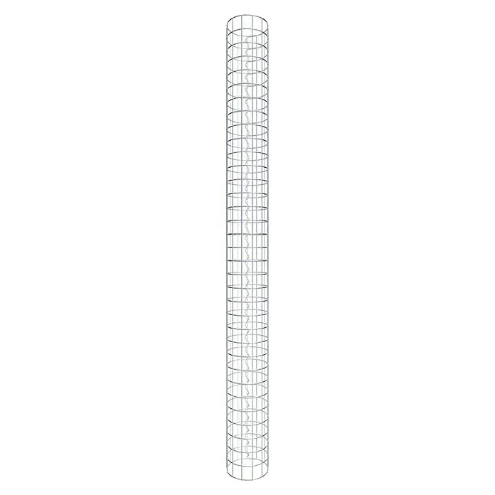 Gabiona Gabionensäule - Durchmesser: 22 cm, Höhe: 170 cm, Stahl, Maschenbreite: 50 mm, Maschenhöhe: 50 mm - Nahaufnahme eines zylindrischen Stahlgerüsts mit quadratischen Öffnungen, ideal für Bau- oder Industriedesignprojekte.