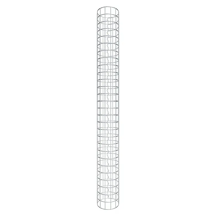 Gabiona Gabionensäule - Durchmesser: 22 cm, Höhe: 140 cm, Stahl, Maschenbreite: 50 mm, Maschenhöhe: 50 mm - Abbildung eines Windturbinen-Prototyps, der ein spiralförmiges Blattdesign innerhalb eines zylindrischen Gitterrahmens zeigt.