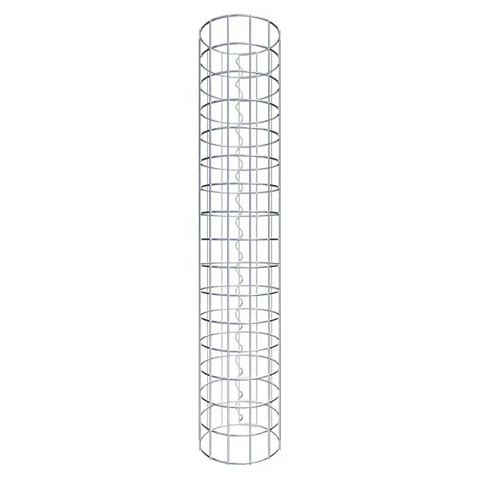 Gabiona Gabionensäule - Durchmesser: 22 cm, Höhe: 80 cm, Stahl, Maschenbreite: 50 mm, Maschenhöhe: 50 mm, Spirale - Einblick in das Innere eines vertikalen Windkraftgenerators mit einer spiralförmigen Turbine, umgeben von einem stabilen Metallgerüst.