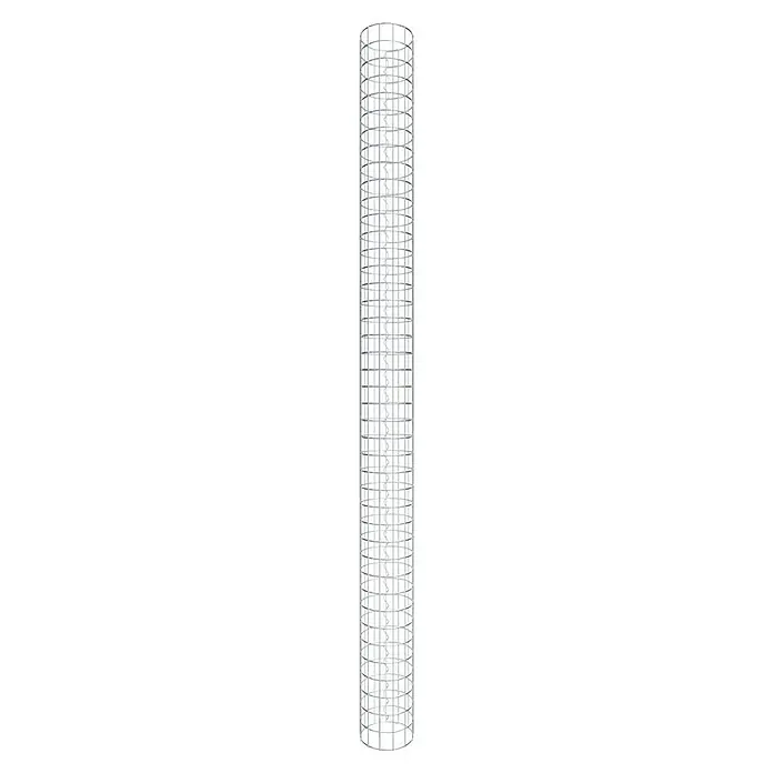 Gabiona Gabionensäule - Durchmesser: 22 cm, Höhe: 210 cm, Stahl, Maschenbreite: 50 mm, Maschenhöhe: 50 mm - Das Bild zeigt einen Turm mit einer filigranen, gitterartigen Metallstruktur, die ein Gefühl von Höhe und komplexer Bauweise vermittelt.