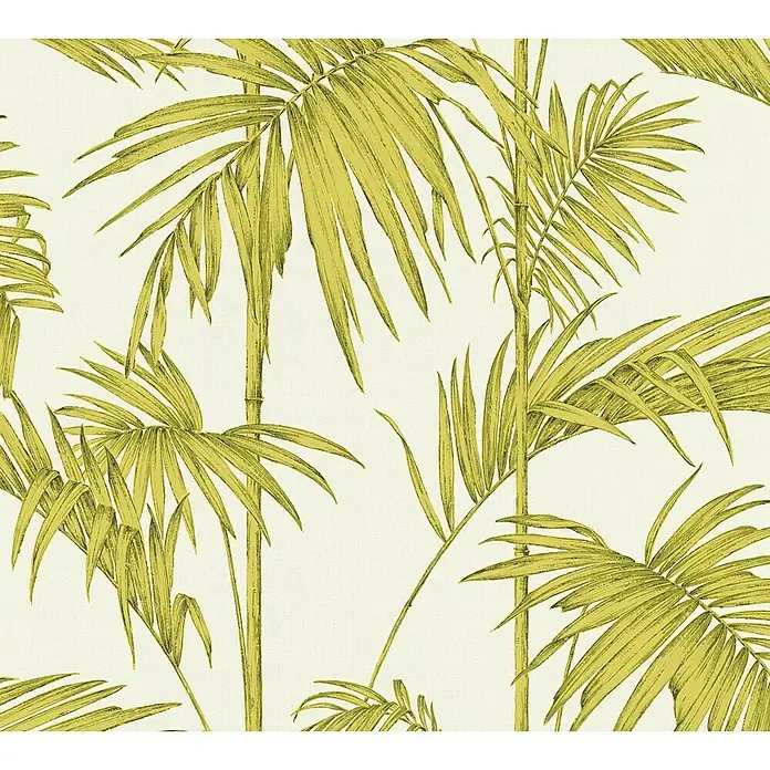 A.S. Création Metropolitan Stories Vliestapete Gräser - Creme/Grün, Floral, 10,05 x 0,53 m - Ein tropisches Muster-Tapete mit üppigen, grünen Palmenblättern, die eine exotische und entspannende Atmosphäre in jedem Raum schafft.