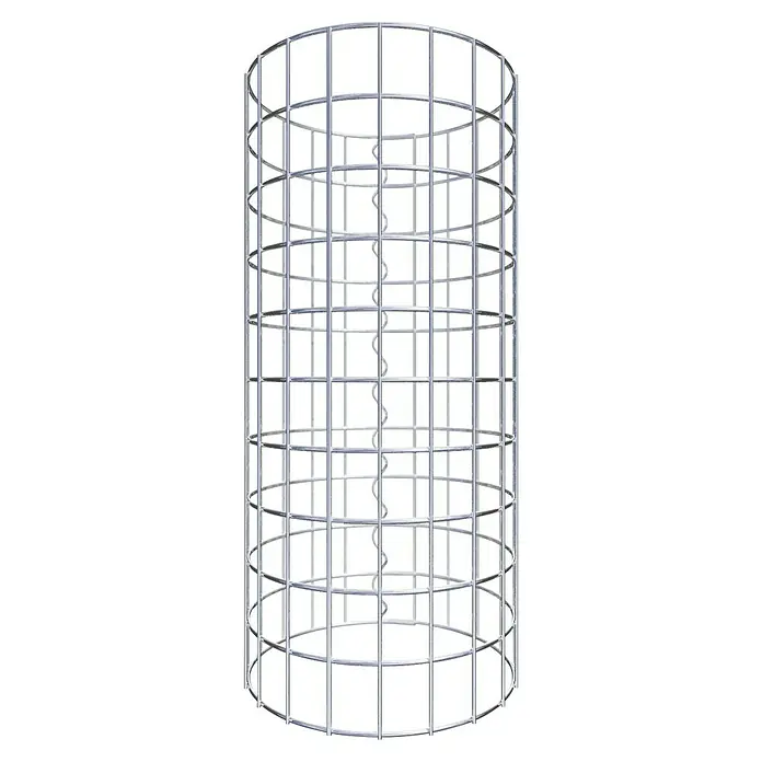 Gabiona Gabionensäule - Durchmesser: 32 cm, Höhe: 50 cm, Stahl, Maschenbreite: 50 mm, Maschenhöhe: 50 mm - Metallkonstruktion: Zylindrische Struktur aus Metallstäben, mit horizontalen und vertikalen Verstrebungen und spiralförmigem Element in der Mitte.