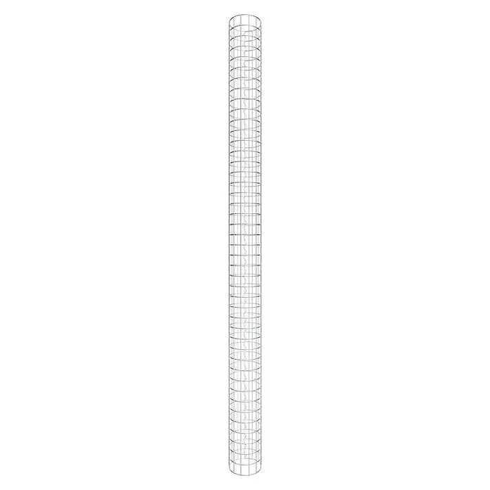 Gabiona Gabionensäule - Durchmesser: 22 cm, Höhe: 220 cm, Stahl, Maschenbreite: 50 mm, Maschenhöhe: 50 mm - Aufnahme eines detailreichen, silbernen Gebäude-Dekomodells mit einer komplexen, gitterartigen Fassade, das architektonische Präzision demonstriert.
