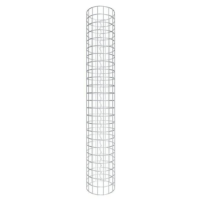 Gabiona Gabionensäule - Durchmesser: 27 cm, Höhe: 120 cm, Stahl, Maschenbreite: 50 mm, Maschenhöhe: 50 mm - Nahaufnahme eines Turms mit einem spiralförmigen Mittelteil, umgeben von einem Gitterwerk.