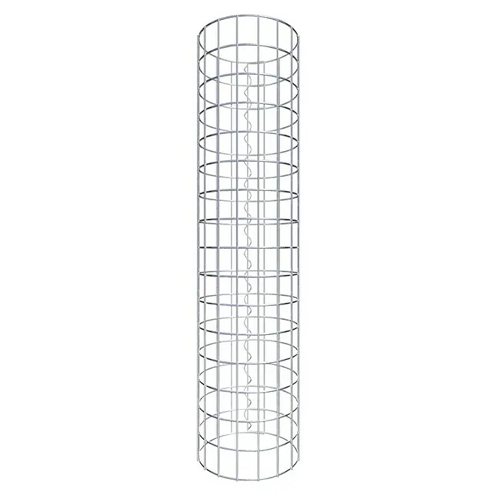 Gabiona Gabionensäule - Durchmesser: 27 cm, Höhe: 80 cm, Stahl, Maschenbreite: 50 mm, Maschenhöhe: 50 mm, Spirale - Bild eines vertikalen Windkraftanlage mit spiralförmigen Rotorblättern in einem zylindrischen Käfig.