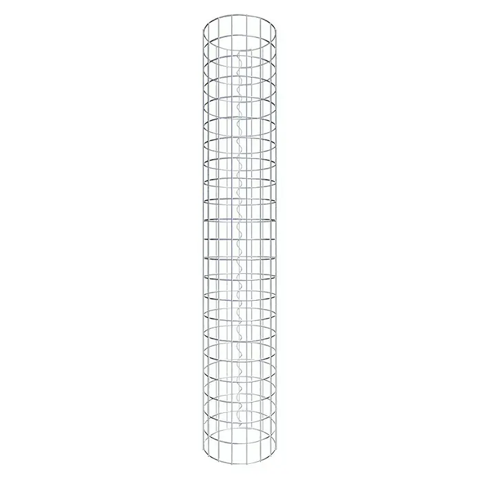 Gabiona Gabionensäule - Durchmesser: 27 cm, Höhe: 110 cm, Stahl, Maschenbreite: 50 mm, Maschenhöhe: 50 mm - Aufnahme eines zylindrischen Treppenhauses mit einer Wendeltreppe in der Mitte.