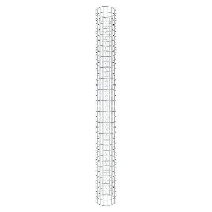 Gabiona Gabionensäule - Durchmesser: 27 cm, Höhe: 180 cm, Stahl, Maschenbreite: 50 mm, Maschenhöhe: 50 mm - Detailaufnahme eines modernen Hochhaus-Skeletts mit silberner Gitterstruktur, die eine einzigartige architektonische Ästhetik präsentiert.