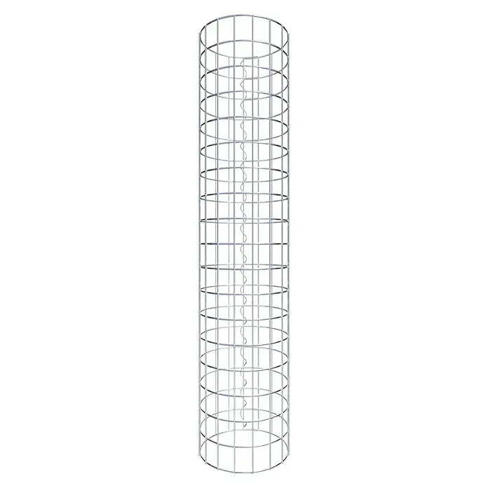Gabiona Gabionensäule - Durchmesser: 27 cm, Höhe: 90 cm, Stahl, Maschenbreite: 50 mm, Maschenhöhe: 50 mm - Abbildung einer Wendeltreppe, eingebettet in einen zylindrischen Metallrahmen, der ein modernes und offenes Design zeigt.