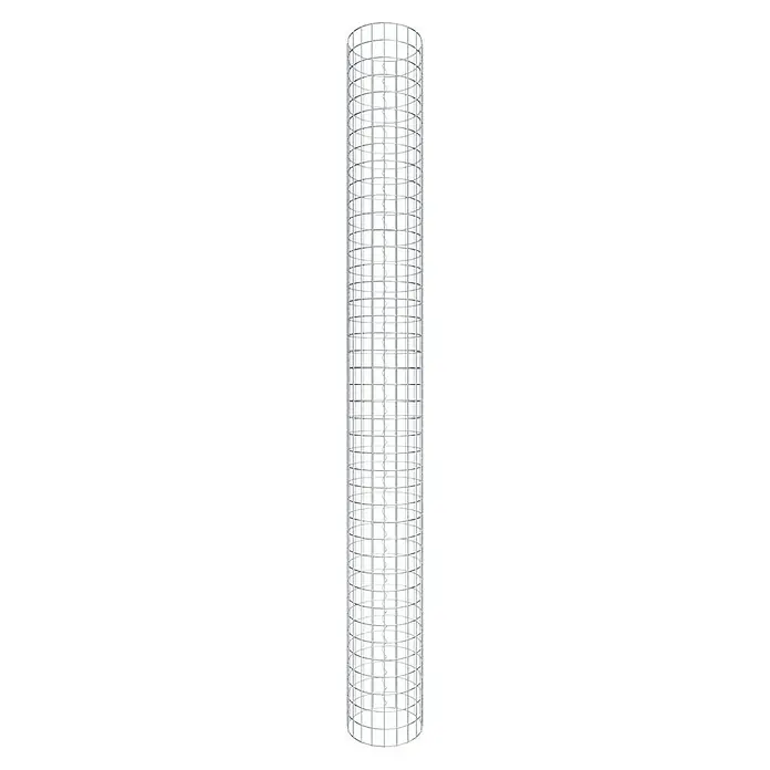 Gabiona Gabionensäule - Durchmesser: 32 cm, Höhe: 210 cm, Stahl, Maschenbreite: 50 mm, Maschenhöhe: 50 mm - Ein silberner, zylindrischer Pflanzstab mit quadratischen Öffnungen, ideal zur Unterstützung wachsender Pflanzen im Garten oder im Haus.