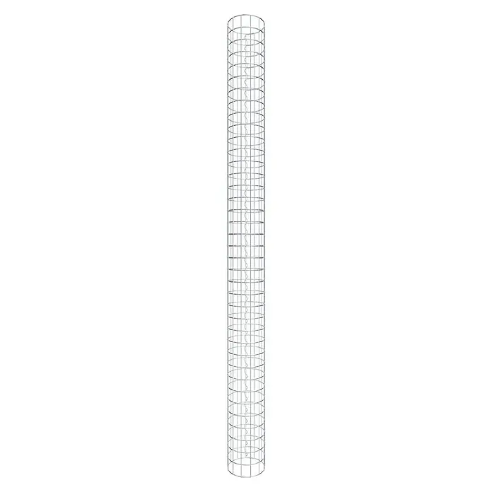Gabiona Gabionensäule - Durchmesser: 22 cm, Höhe: 190 cm, Stahl, Maschenbreite: 50 mm, Maschenhöhe: 50 mm - Ansicht eines hohen, skelettartigen Gebäudeentwurfs mit einer regelmäßigen Gitterstruktur, die seine Höhe und Stabilität betont.