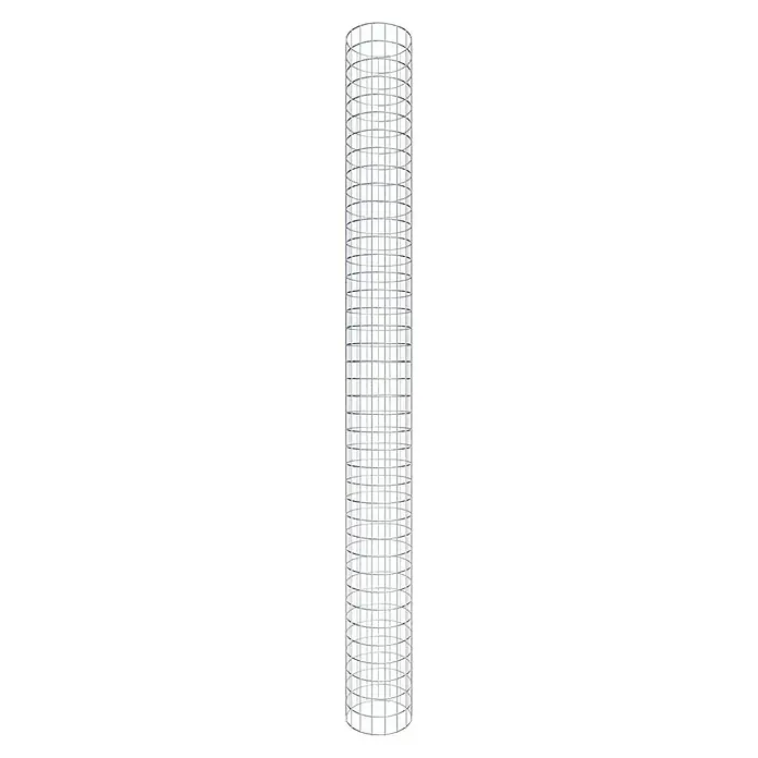 Gabiona Gabionensäule - Durchmesser: 27 cm, Stahl, Maschenbreite: 50 mm, Maschenhöhe: 50 mm, Verschlussart Gabione: Spirale - Aufnahme eines modernen Gebäudes mit markanter Außengestaltung, die durch ein Gittermuster und abgerundete Ecken ins Auge fällt.