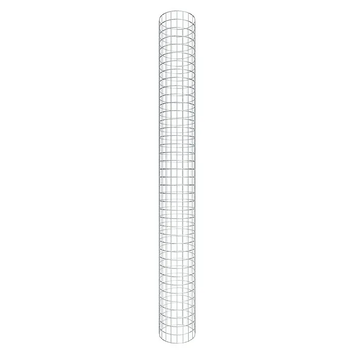 Gabiona Gabionensäule - Durchmesser: 37 cm, Höhe: 200 cm, Stahl, Maschenbreite: 50 mm, Maschenhöhe: 50 mm, Verschlussart Gabione: Spirale - Das Bild zeigt ein hochaufragendes, zylindrisches Gitterwerk, dessen Fassade aus quadratischen Öffnungen besteht, ideal für moderne Architektur.