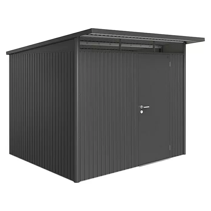 Biohort AvantGarde Gerätehaus AvantGarde A6 - Außenmaß inkl. Dachüberstand (B x T): 260 x 260 cm, Stahl, Dunkelgrau Metallic, Einzeltür - Anthrazitfarbener Wellblech-Gartenschuppen mit Einzeltür, ideal für die Aufbewahrung im Freien.